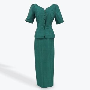 Vintage‎ Watter and Watter Emerald Green Silk Skirt Suit Set Women's